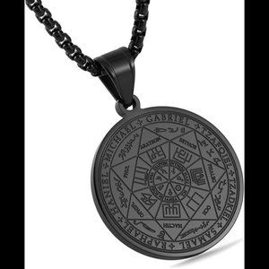 Vintage Stainless Steel The Seal of The Seven Archangels Pendant Necklaces 22"